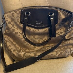 Coach Tan and Brown Signature Shoulder Bag
